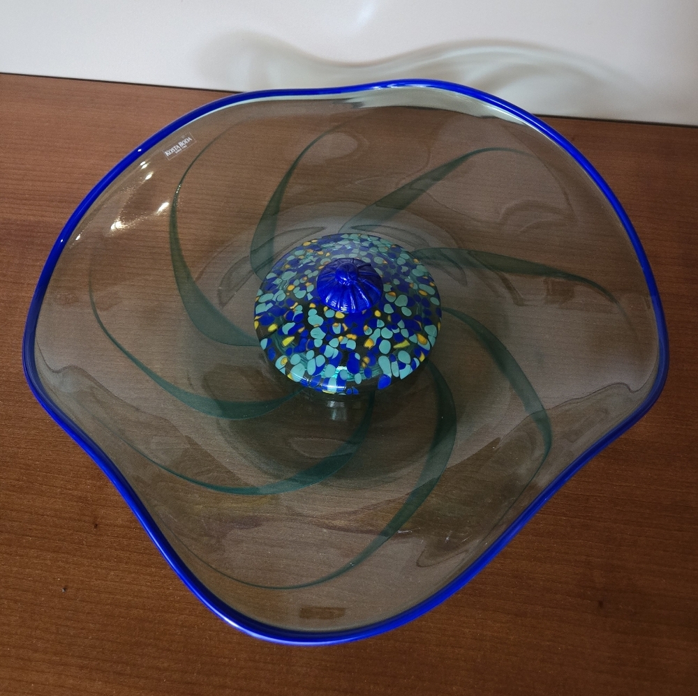 Elegant Blue and Green Glass Art Bowl